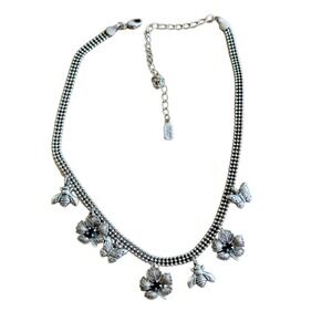 Victorian Style Necklace VTG 1928 Co Flower Bee Butterfly Whimsical Rhinestone